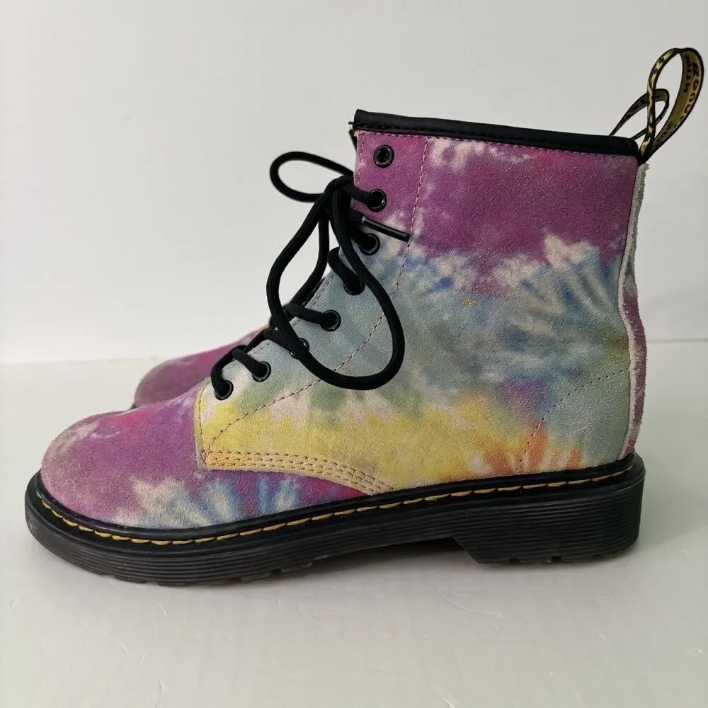 Dr Martens Rainbow Tie Dye Leather Boots Youth Girls Size 4 US, 36 EU Side Zip